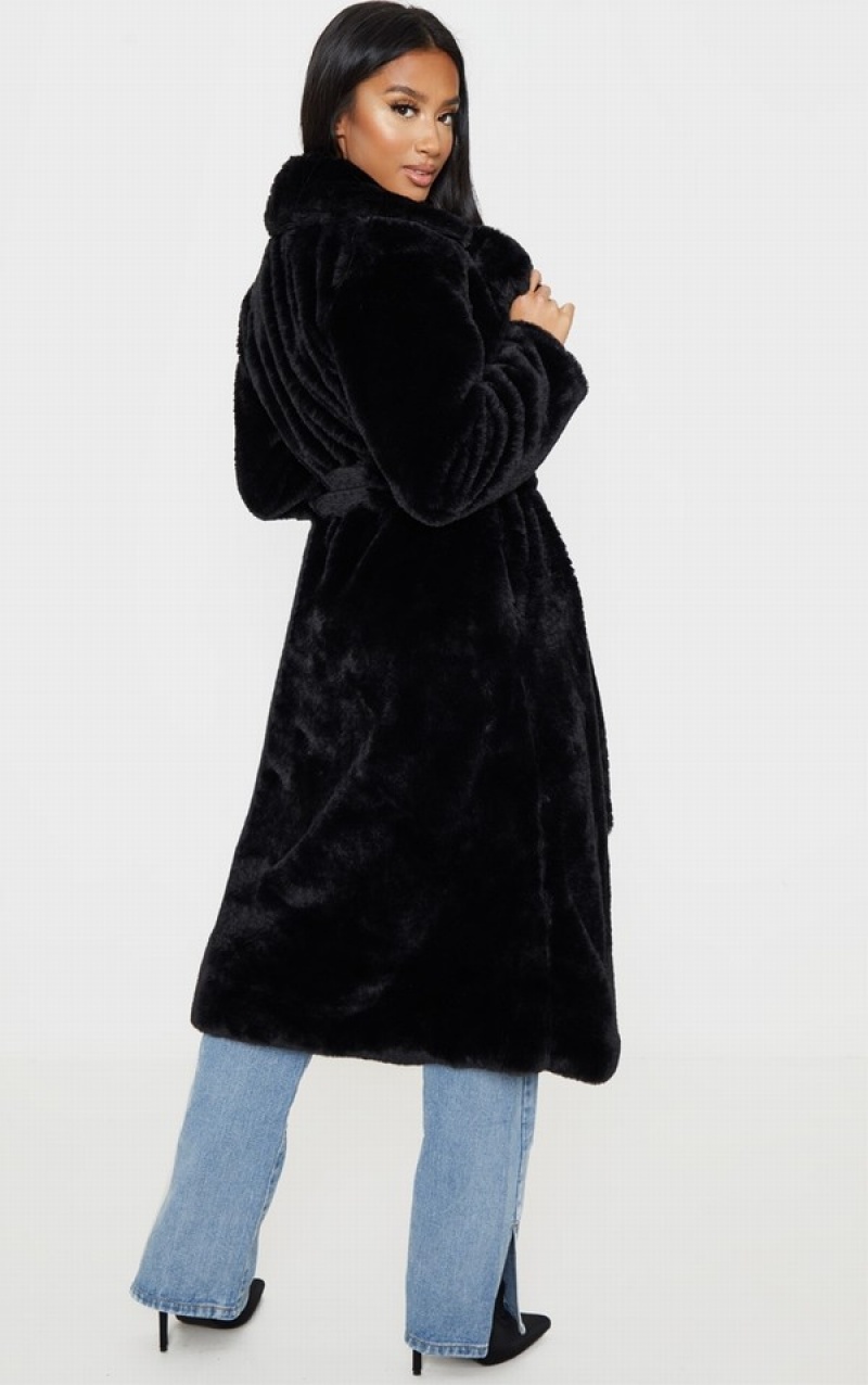 Black Pretty Little Thing Petite ed Faux Fur Coats | WOMDEFX-42