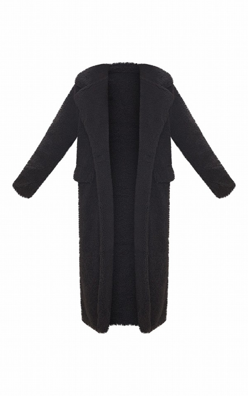 Black Pretty Little Thing Tall Longline Borg Coats | BVLMOKD-08