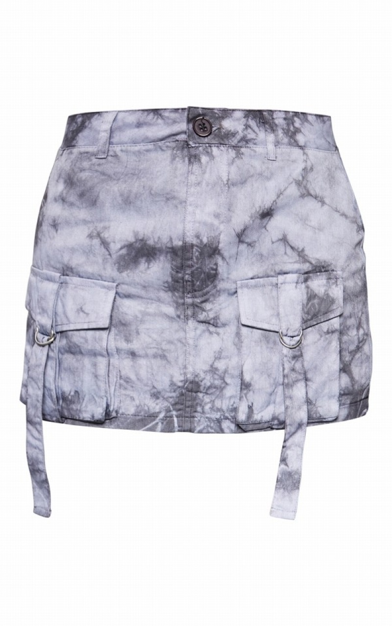 Black Pretty Little Thing Vintage Wash Cargo Micro Skirts | HDZVWLF-04