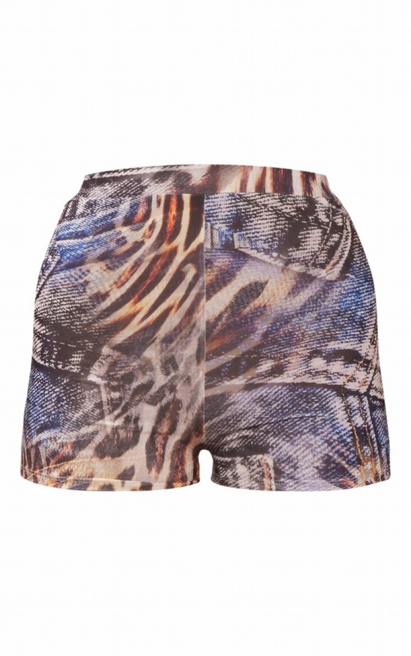Blue Pretty Little Thing Leopard Print High Waisted Shorts | MIZAXHG-26