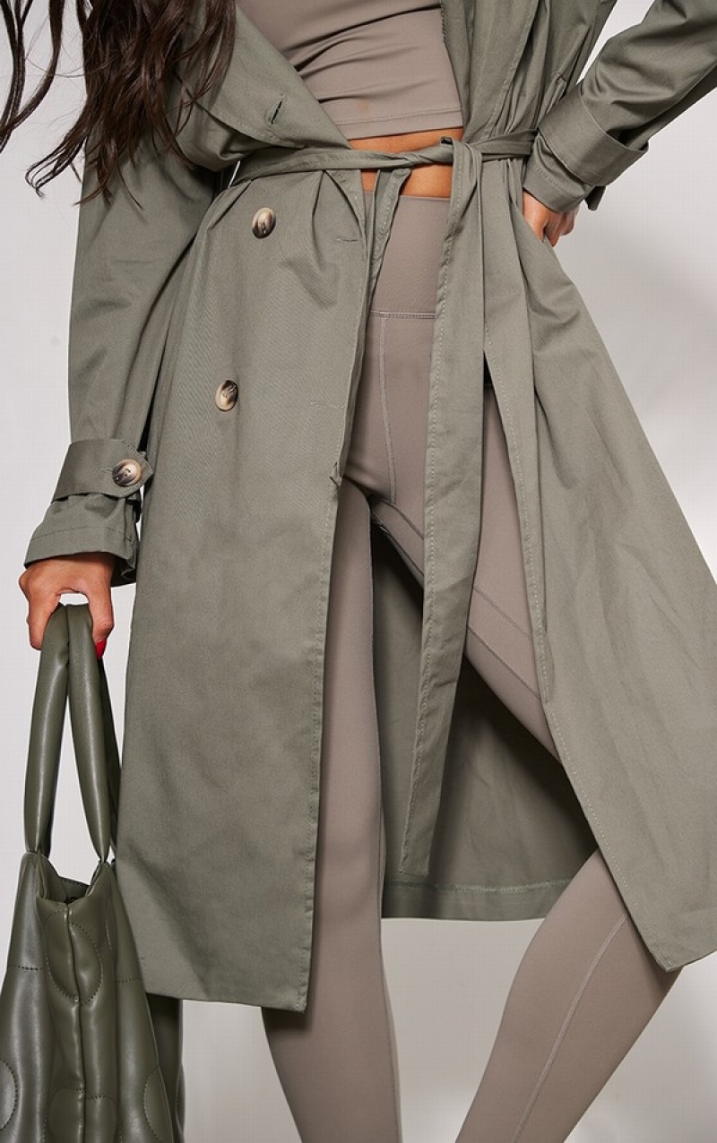 Khaki Pretty Little Thing Woven Hooded Trench Coats | UGWBZXL-18