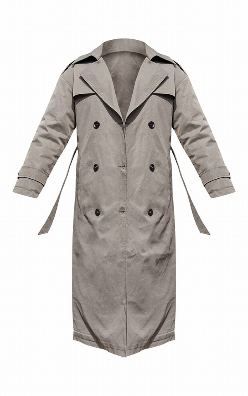 Khaki Pretty Little Thing Woven Quilted Lining Trench Coats | DTPZBJK-58