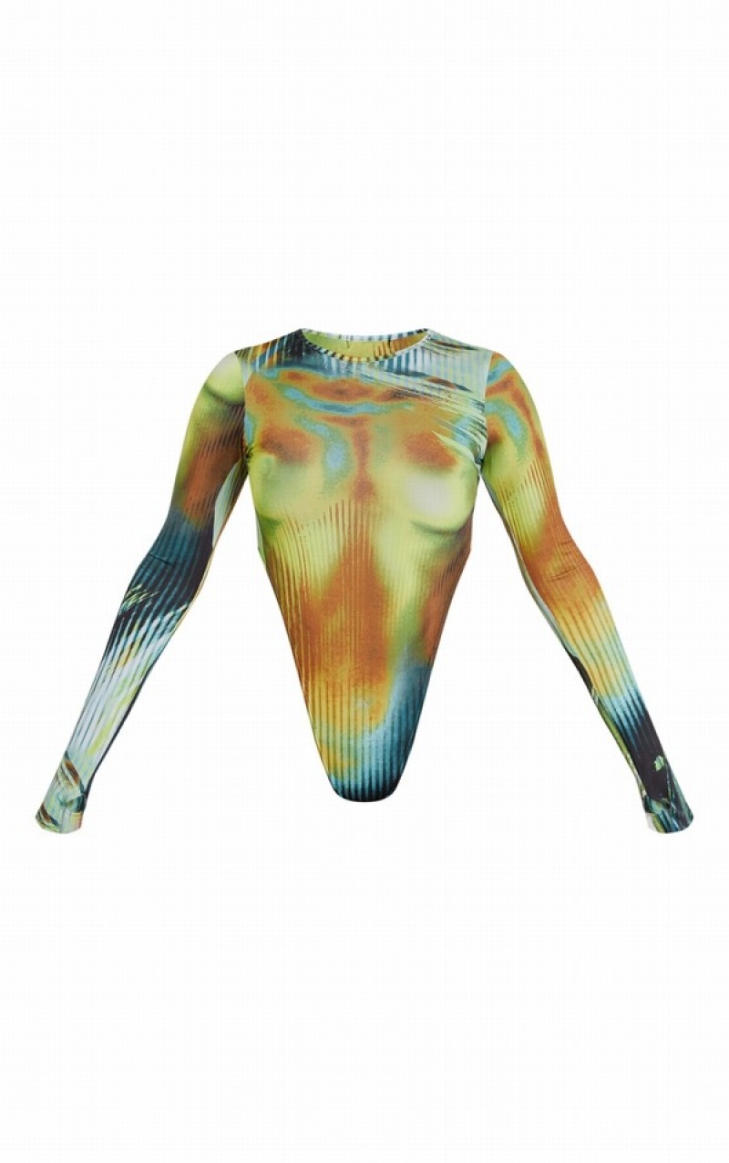 Multicolor Pretty Little Thing Multi Body Print High Leg Bodysuits | FEKYQOX-41