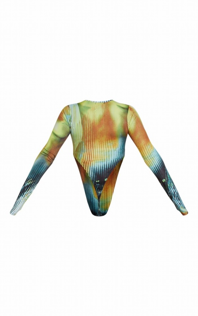 Multicolor Pretty Little Thing Multi Body Print High Leg Bodysuits | FEKYQOX-41