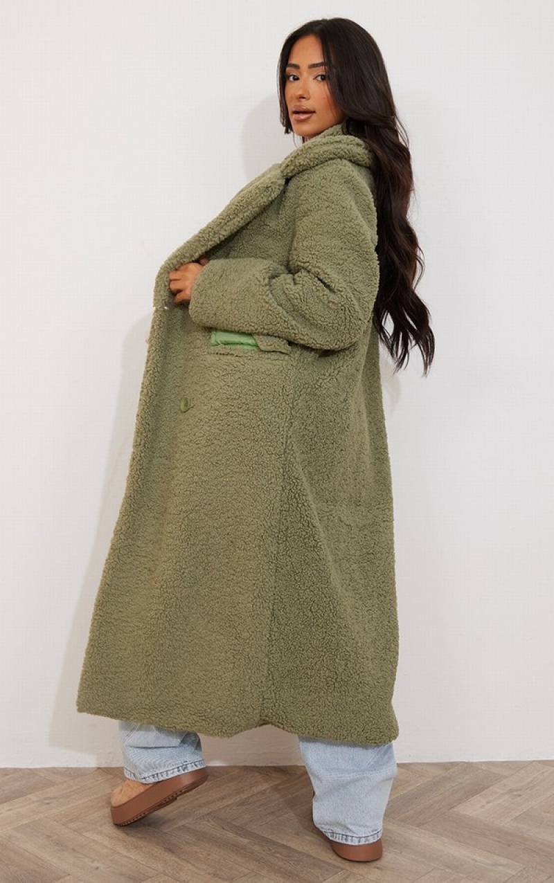 Olive Pretty Little Thing Petite Longline Borg Coats | UJFHDGS-76